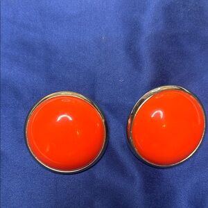 Mid-Century, vintage. Bold Orange and Silver Button Earrings